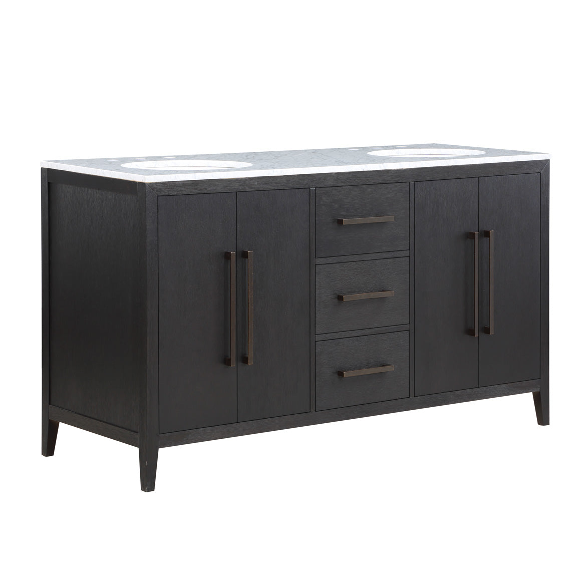 Bergen 60'' Double Bathroom Vanity in Dark Weathered Oak | Calacatta Gold Quartz Countertop