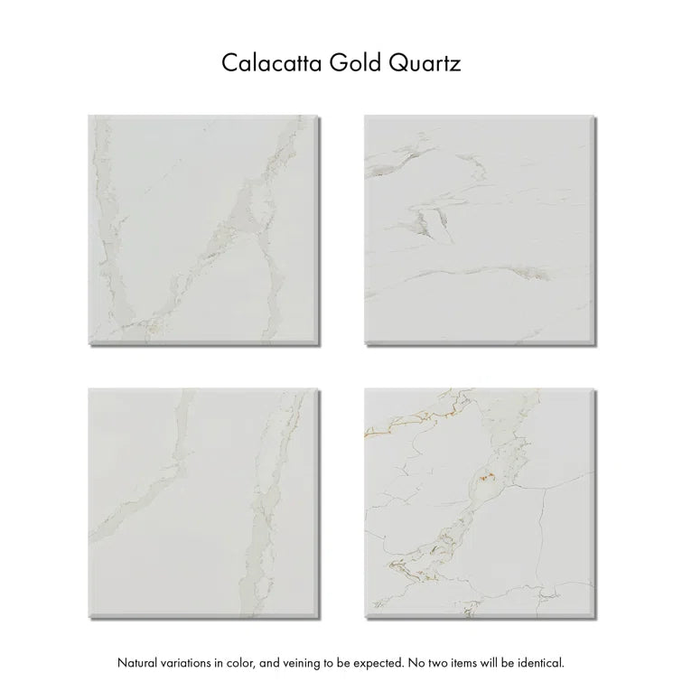 Bergen 60'' Double Bathroom Vanity in Dark Weathered Oak | Calacatta Gold Quartz Countertop
