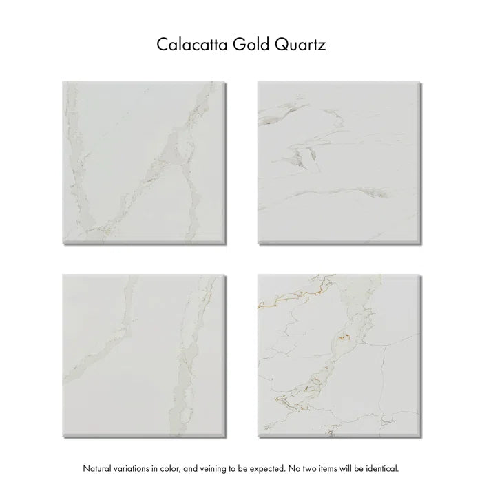 Bergen 66'' Double Bathroom Vanity in Wire Brushed Oak | Calacatta Gold Quartz Countertop