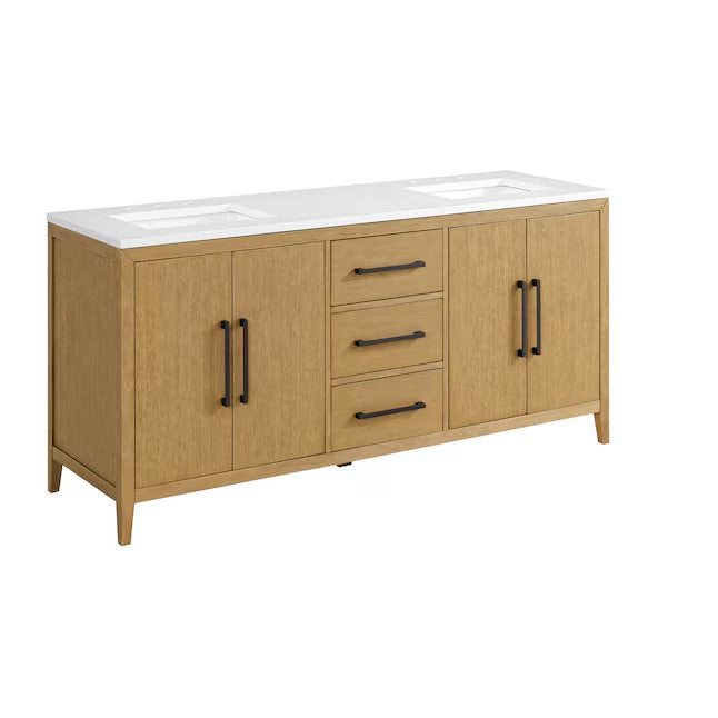 Bergen 72" Double Bathroom Vanity in Wire Brushed Oak | White Statuario Quartz Countertop
