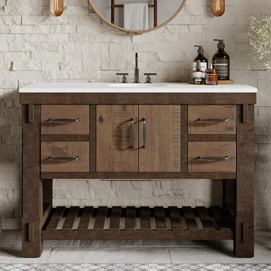 Telluride 48" Single Sink Bathroom Vanity | White Quartz Countertop