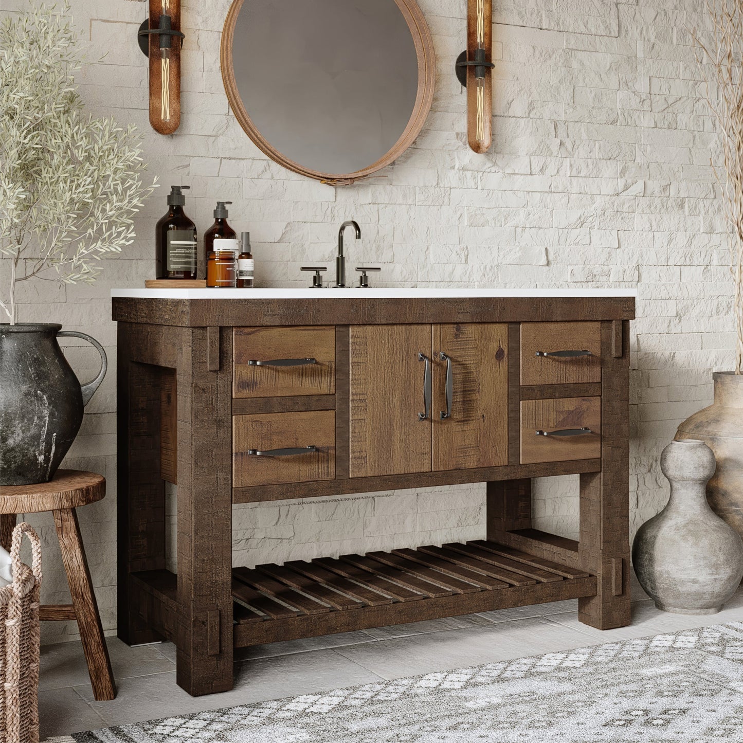 Telluride 48" Single Sink Bathroom Vanity | White Quartz Countertop