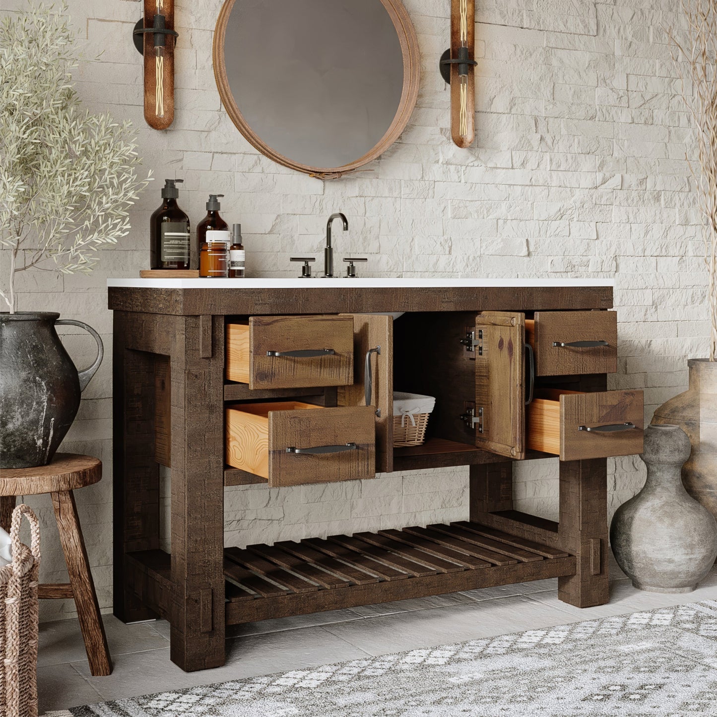 Telluride 48" Single Sink Bathroom Vanity | White Quartz Countertop