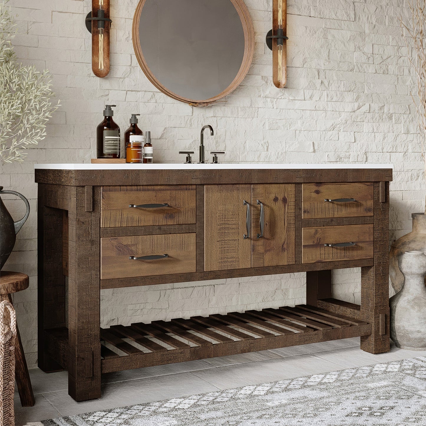 Telluride 60" Single Sink Bathroom Vanity | White Quartz Countertop