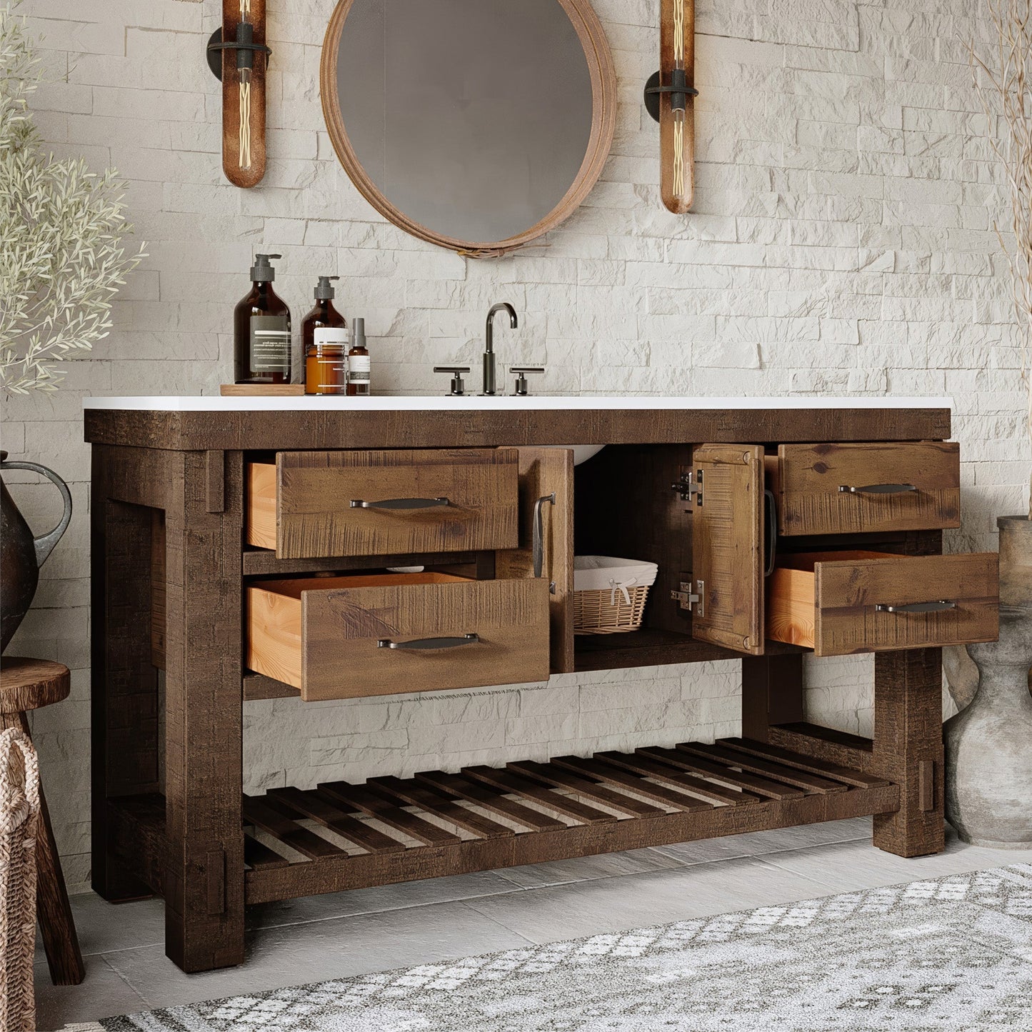 Telluride 60" Single Sink Bathroom Vanity | White Quartz Countertop