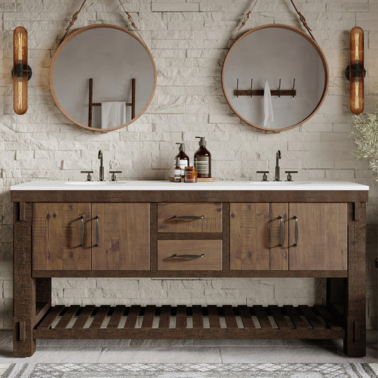 Telluride 72" Wide Double Bathroom Vanity | White Quartz Countertop