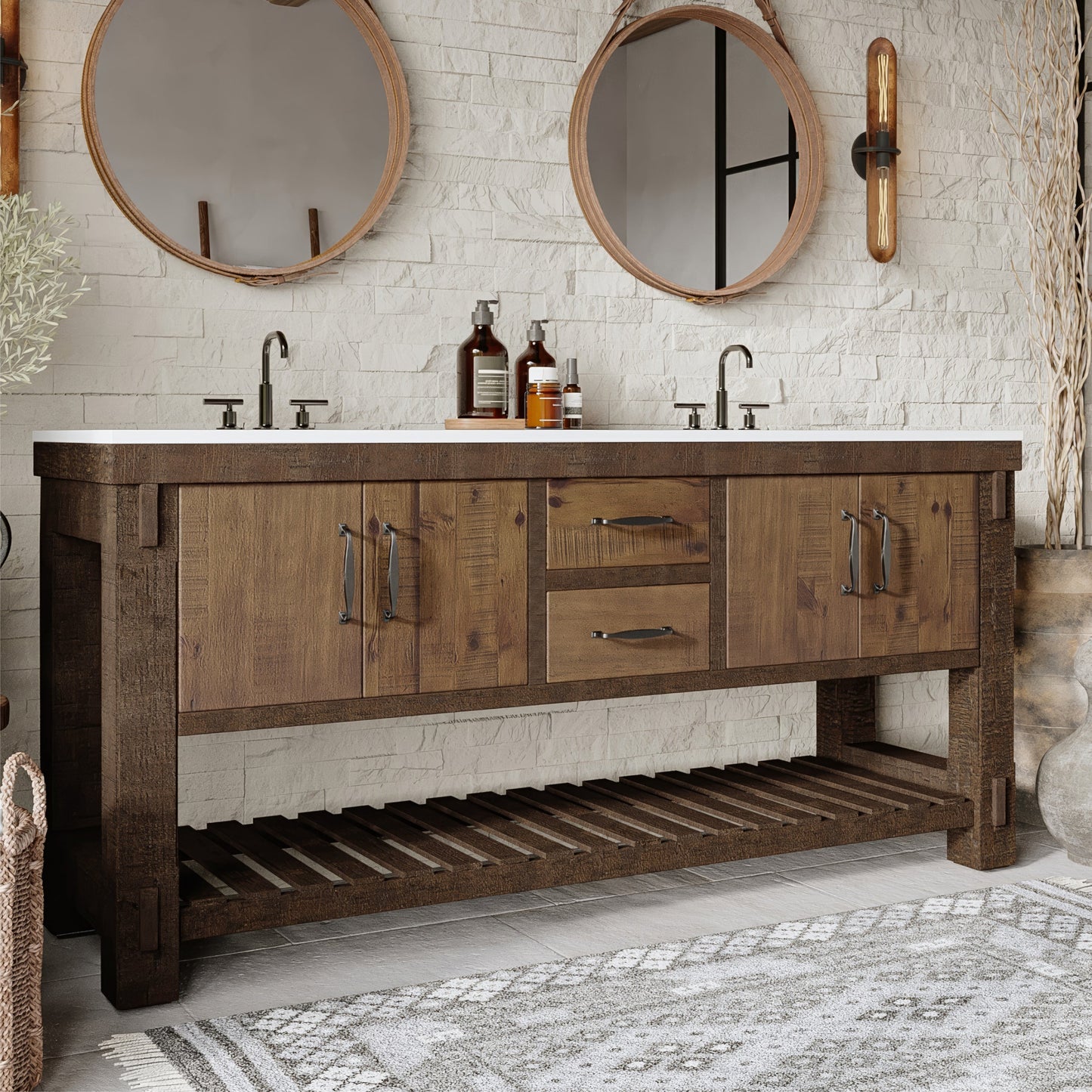 Telluride 72" Wide Double Bathroom Vanity | White Quartz Countertop