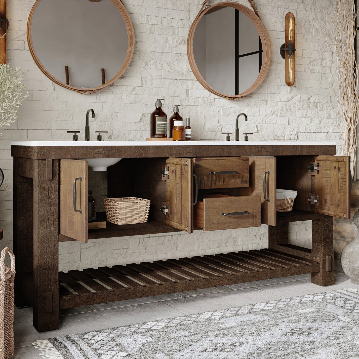 Telluride 72" Wide Double Bathroom Vanity | White Quartz Countertop