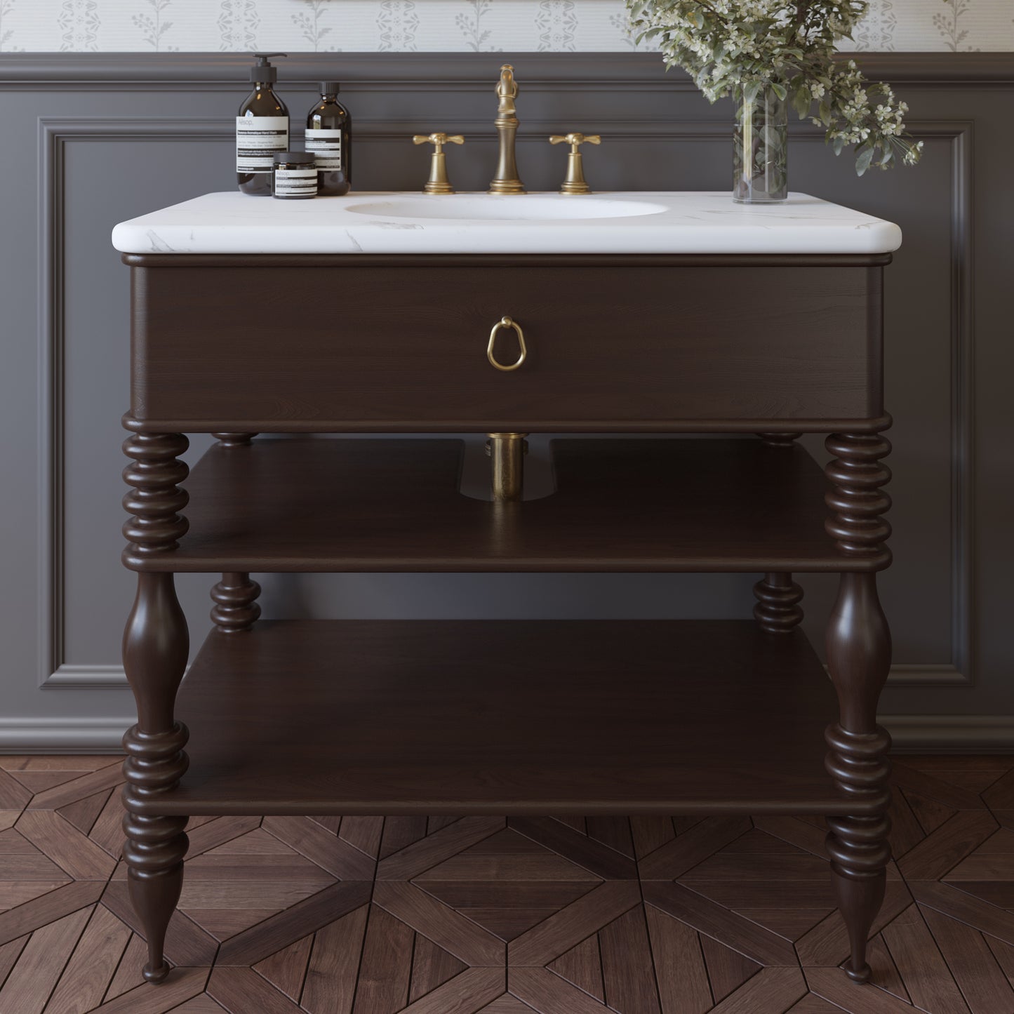 Chantilly 36" Single Sink Bathroom Vanity | Statuario Quartz Countertop