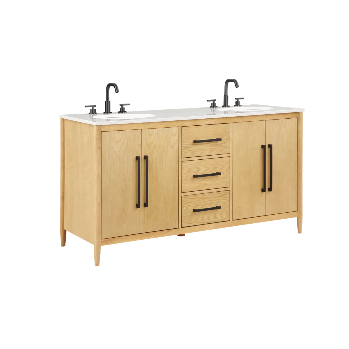 Copenhagen 60" Double Bathroom Vanity in Natural Ash | Engineered Stone Countertop