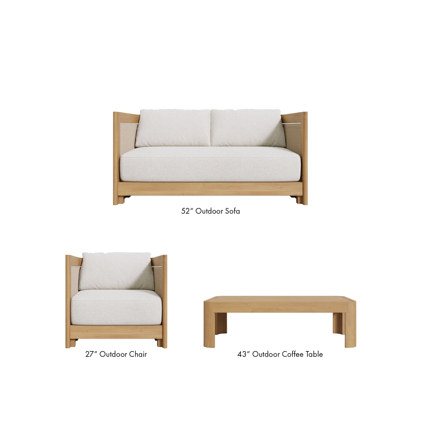 Cordelia 52" Rope Outdoor Sofa in Washed Oiled Eucalyptus