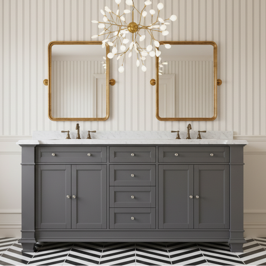Siena 72" Traditional Double Bathroom Vanity | Carrara Marble Top in Grey