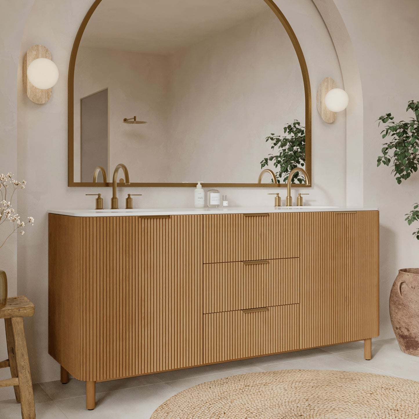 Havana 72"  Reeded Double Sink Bathroom Vanity | White Quartz Top