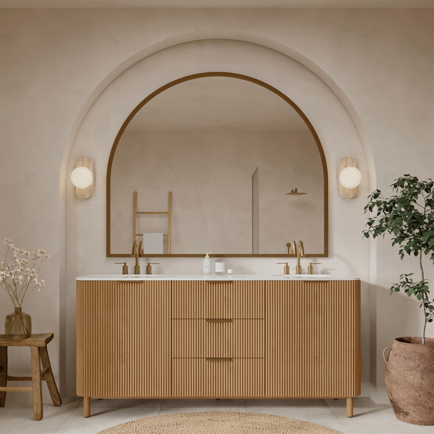 Havana 72"  Reeded Double Sink Bathroom Vanity | White Quartz Top