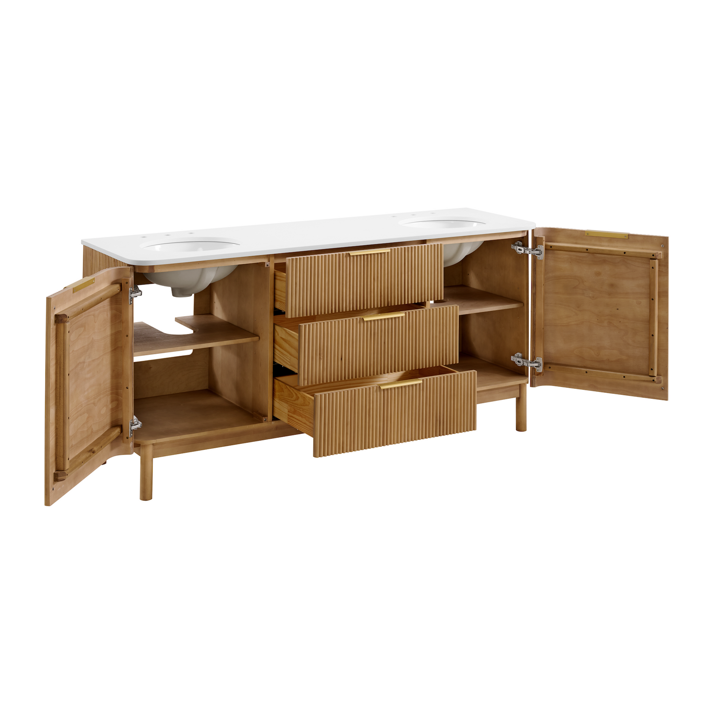Havana 72"  Reeded Double Sink Bathroom Vanity | White Quartz Top