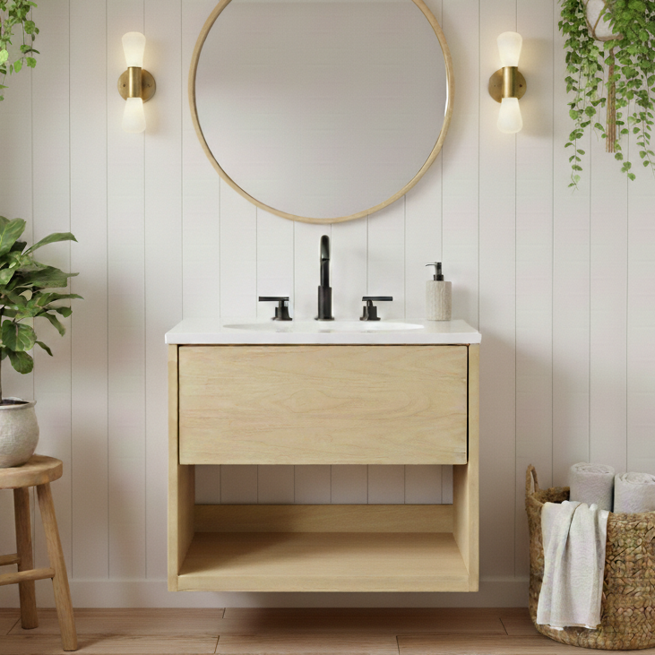 Kyoto 24" Single Wall Mounted Bathroon Vanity with White Quartz Top