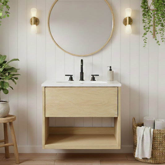 Kyoto 24" Single Wall Mounted Bathroon Vanity with White Quartz Top