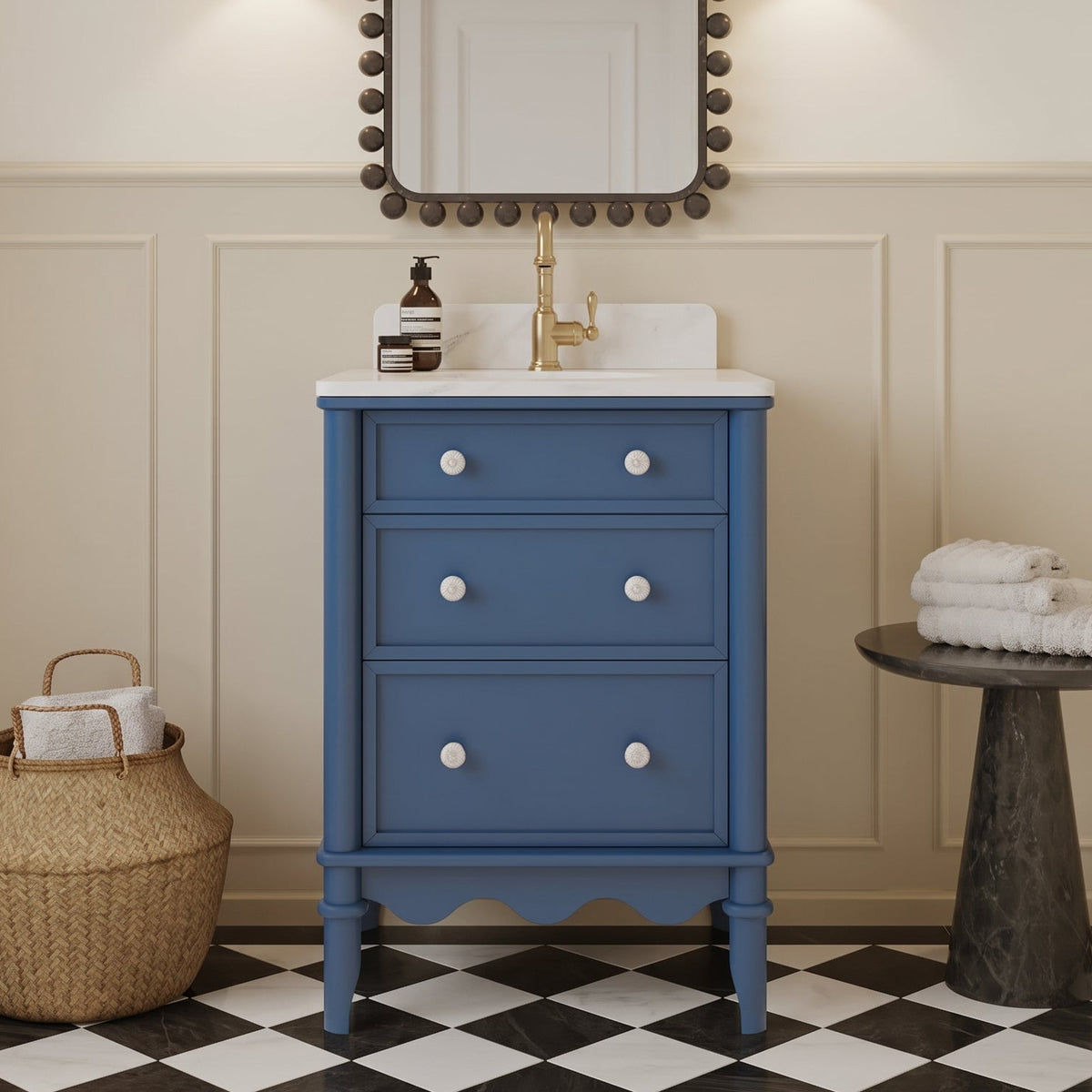 Juliette 24" Scallop Single Bathroom Vanity | Denim Blue | Cultured Marble Countertop