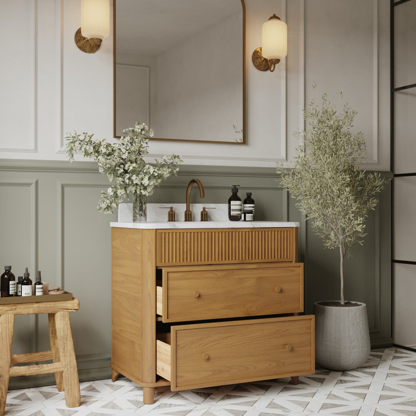 Kathryne 36" Single Sink Bathroom Vanity | Statuario Quartz Countertop