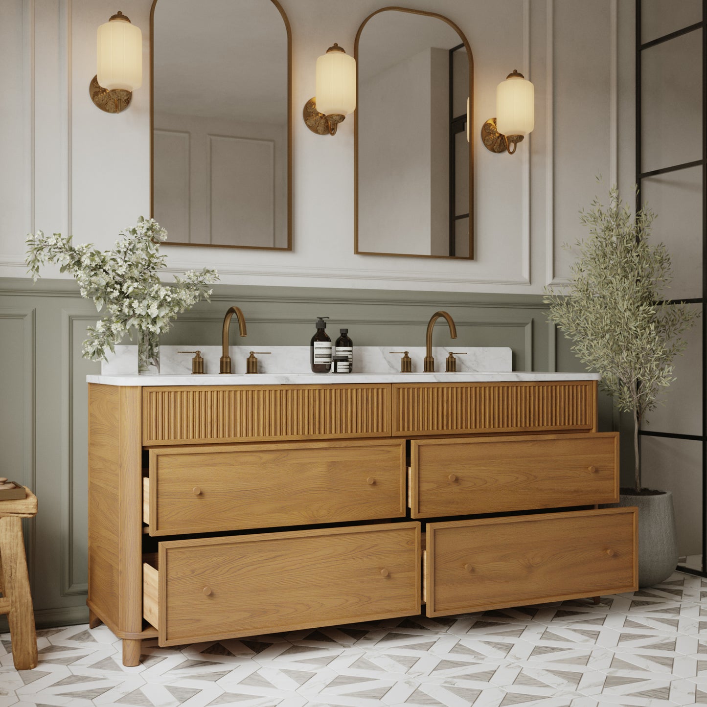 Kathryne 72" Double Sink Bathroom Vanity | Statuario Quartz Countertop