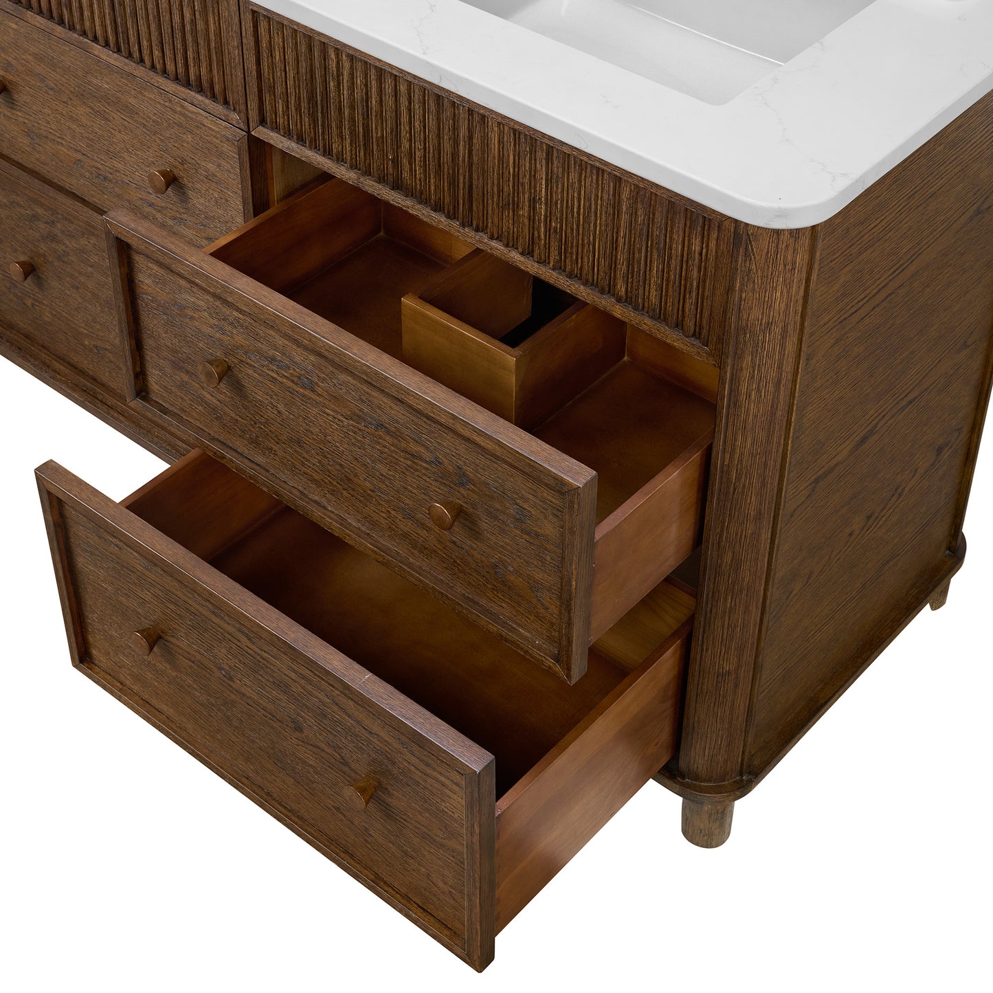 Kathryne 54" Double Bathroom Vanity in Enhanced Brown Oak | Statuario Quartz Countertop