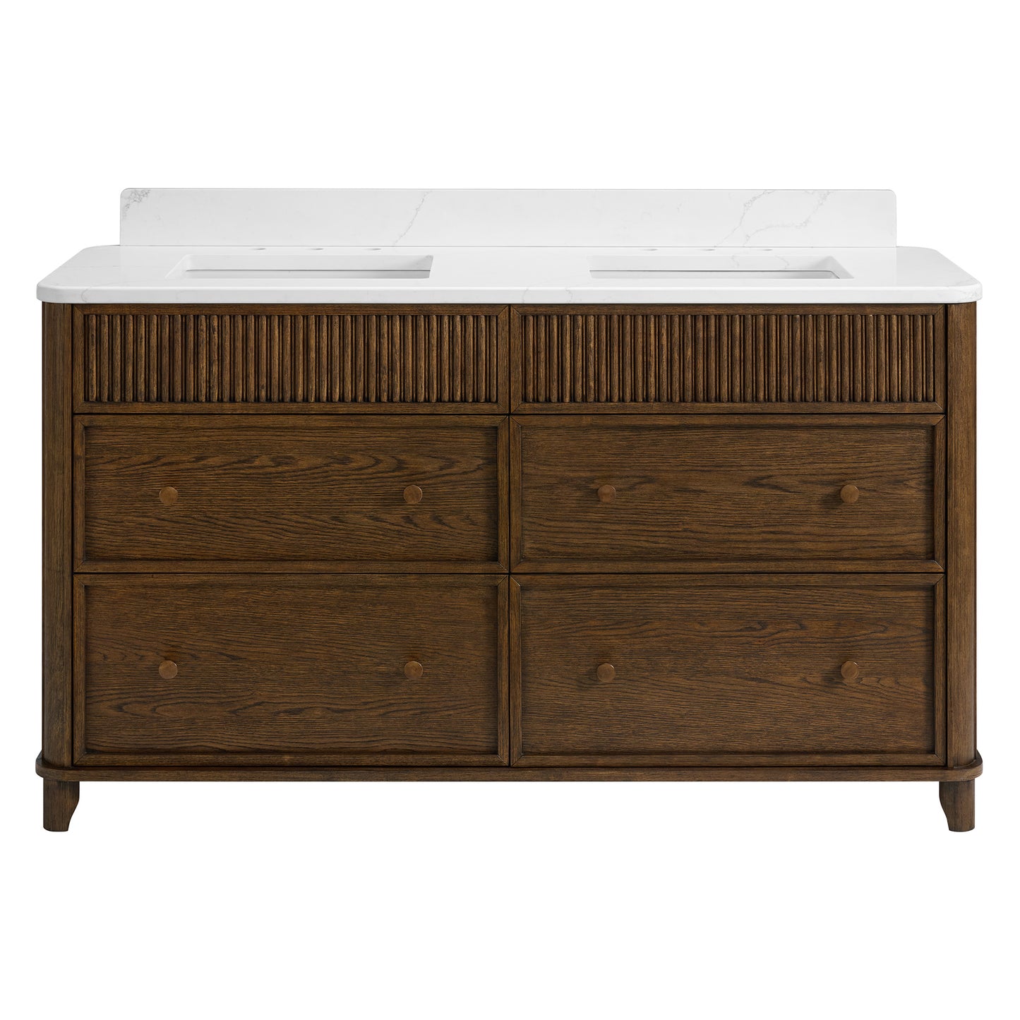 Kathryne 60" Double Bathroom Vanity in Enhanced Brown Oak | Statuario Quartz Countertop