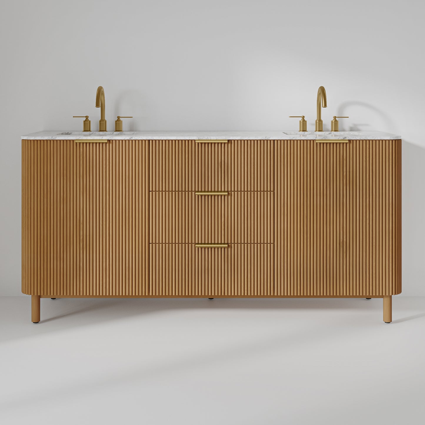 Havana 72" Reeded Double Sink Bathroom Vanity | Carrara Marble Countertop