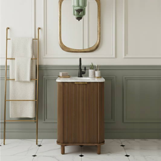 Havana 24"W x 18"D Brown Reeded Birch Single Bathroom Vanity | Carrara Marble Countertop