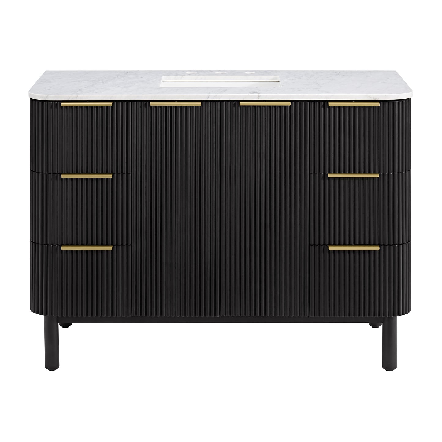 Havana 48" Black Reeded Single Bathroom Vanity | Carrara Marble Countertop
