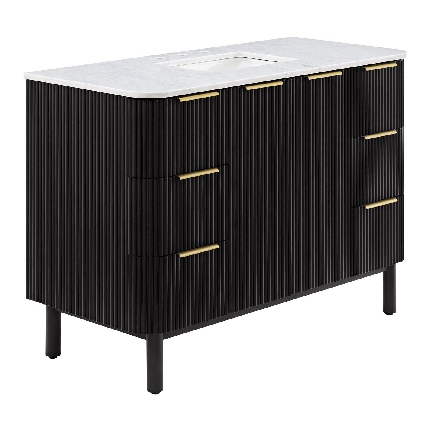 Havana 48" Black Reeded Single Bathroom Vanity | Carrara Marble Countertop