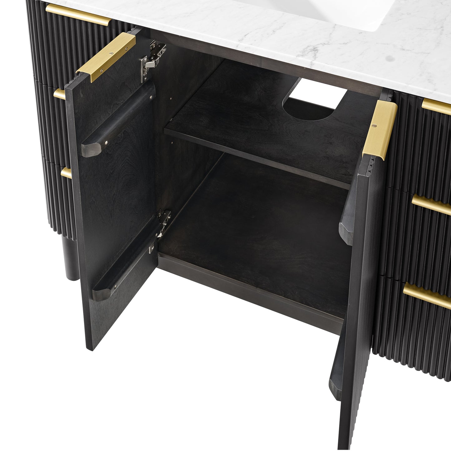 Havana 48" Black Reeded Single Bathroom Vanity | Carrara Marble Countertop