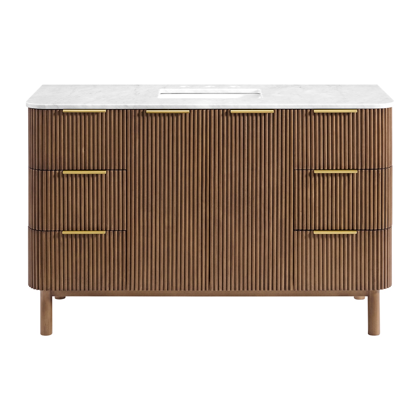 Havana 54" Brown Reeded Birch Single Bathroom Vanity | Carrara Marble Countertop