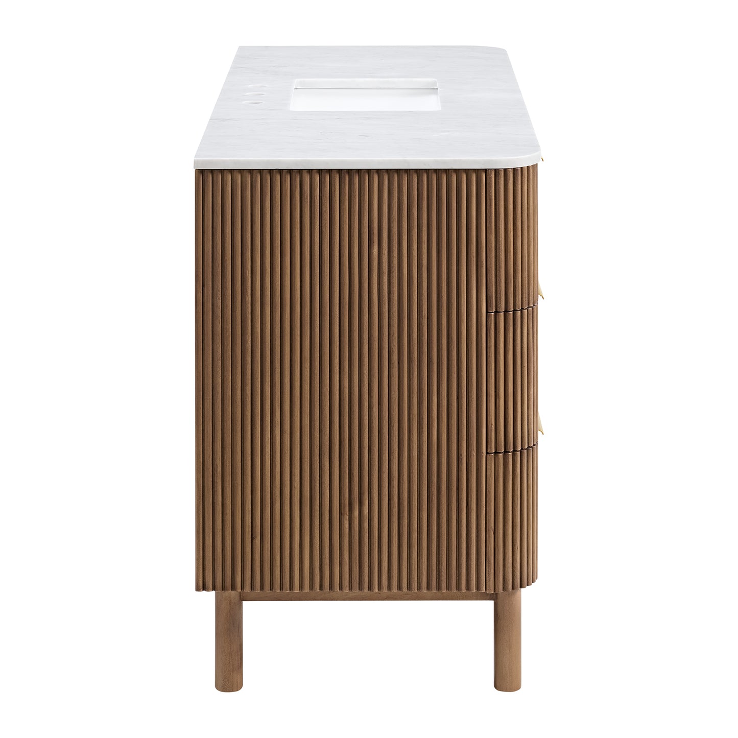 Havana 54" Brown Reeded Birch Single Bathroom Vanity | Carrara Marble Countertop