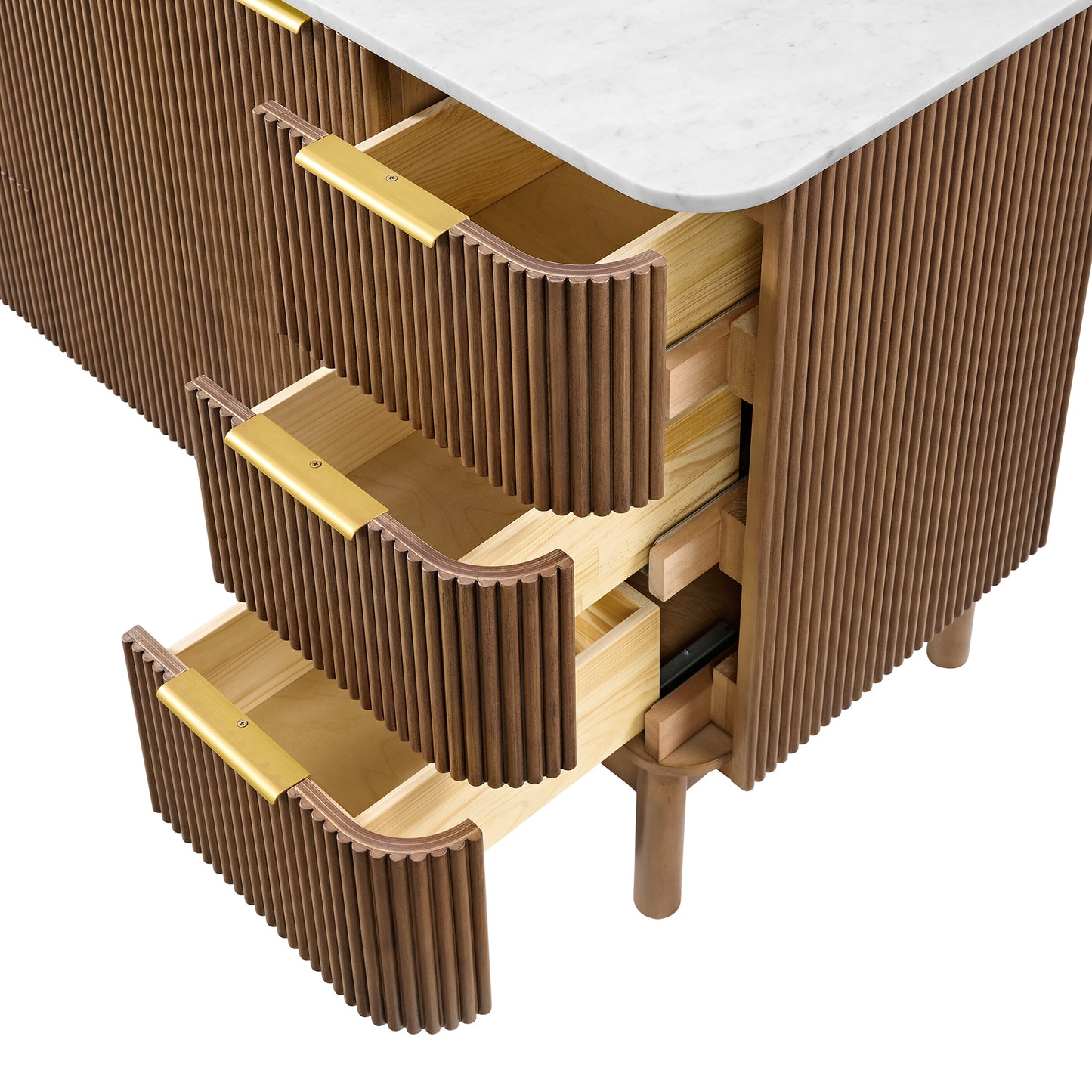 Havana 54" Brown Reeded Birch Single Bathroom Vanity | Carrara Marble Countertop