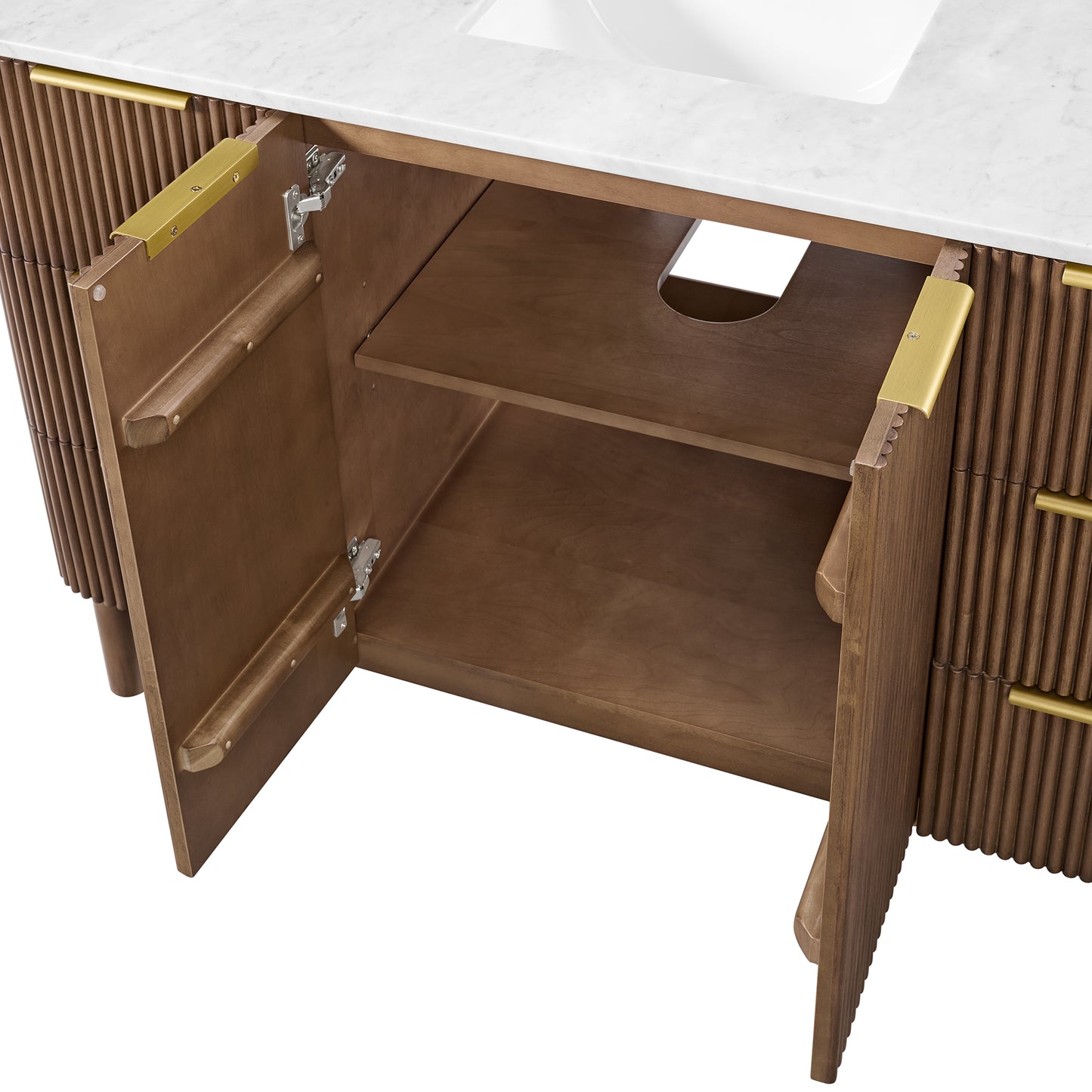 Havana 54" Brown Reeded Birch Single Bathroom Vanity | Carrara Marble Countertop