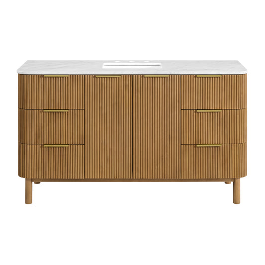 Havana 60" Reeded Single Bathroom Vanity | Carrara Marble Countertop