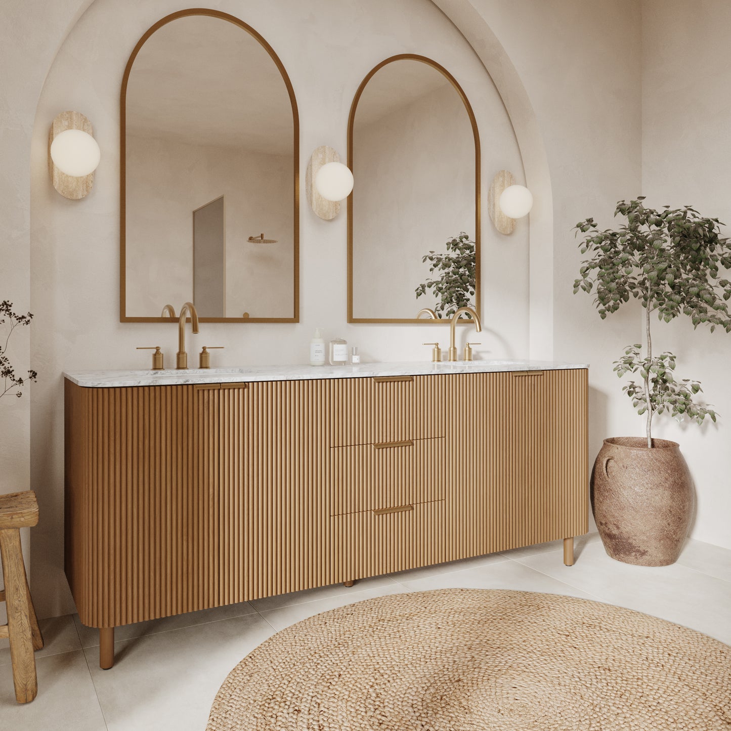 Havana 78" Reeded Double Bathroom Vanity | Carrara Marble Countertop