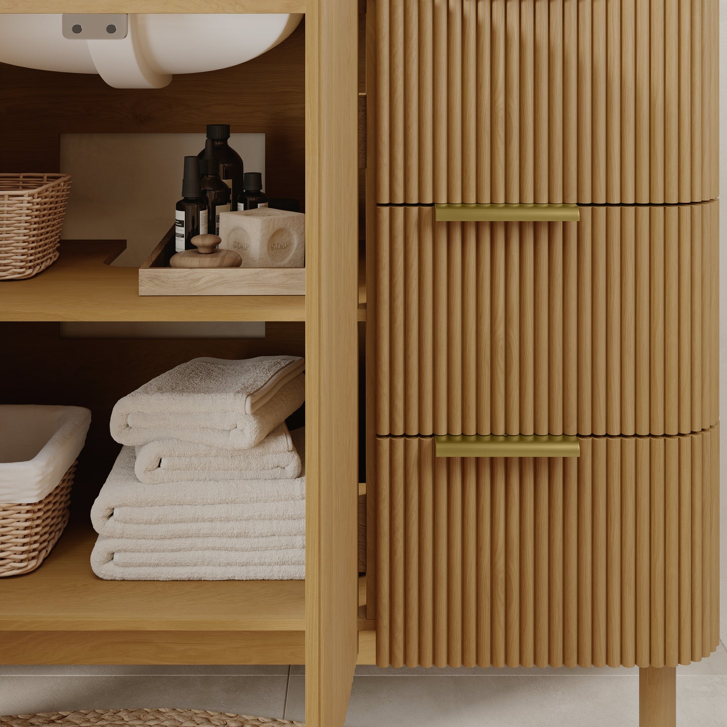 Havana 54" Reeded Single Bathroom Vanity | Carrara Marble Countertop