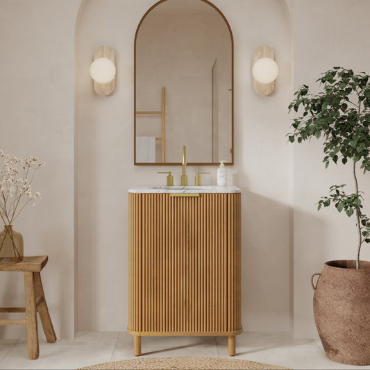 Havana 24"W x 18"D Reeded Birch Single Bathroom Vanity | Carrara Marble Countertop