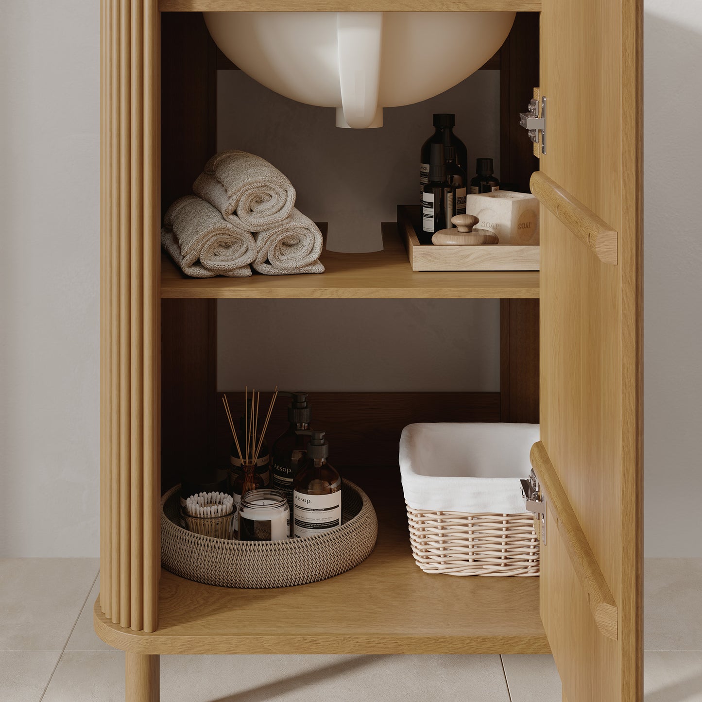 Havana 24"W x 18"D Reeded Birch Single Bathroom Vanity | Carrara Marble Countertop