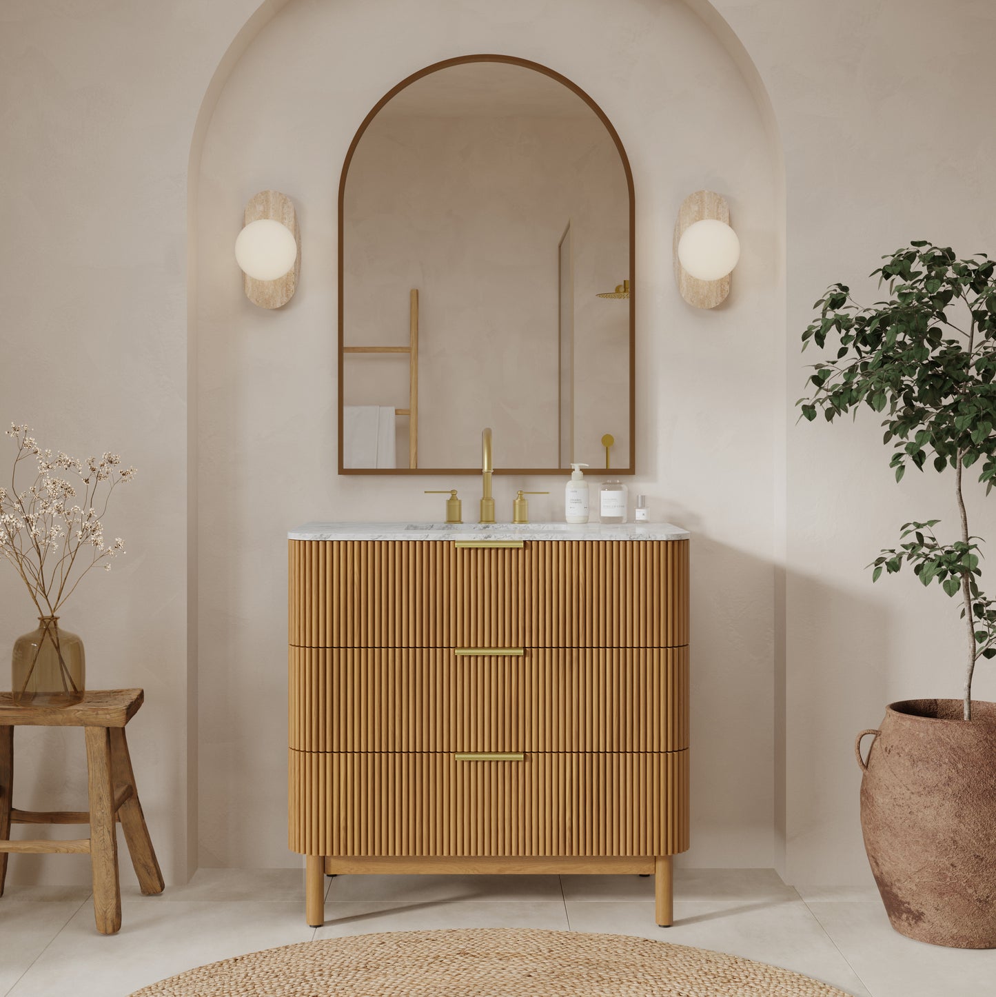 Havana 36" Reeded Single Bathroom Vanity | Carrara Marble Countertop