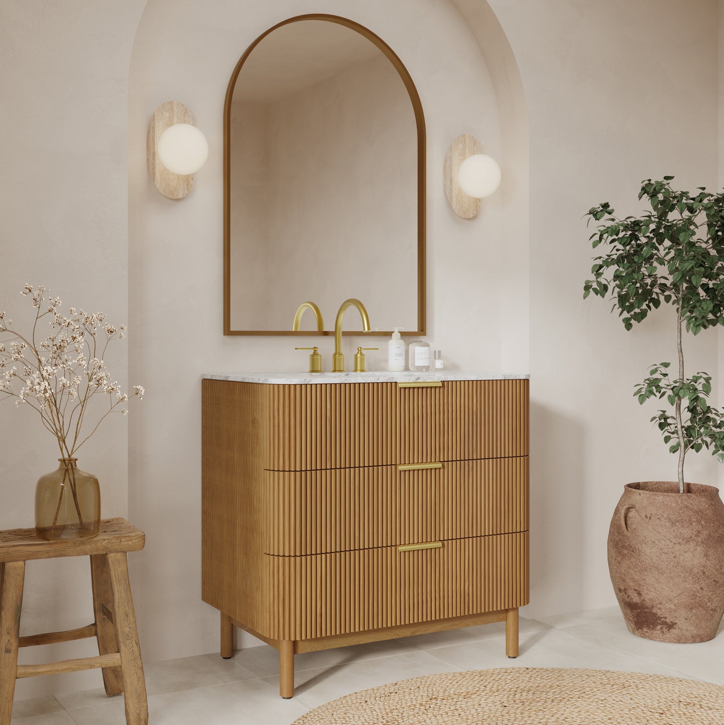 Havana 36" Reeded Single Bathroom Vanity | Carrara Marble Countertop