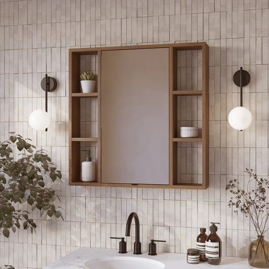 Midland 30"W x 30"H Surface Mount Medicine Cabinet with Side Shelves in Walnut or Oak