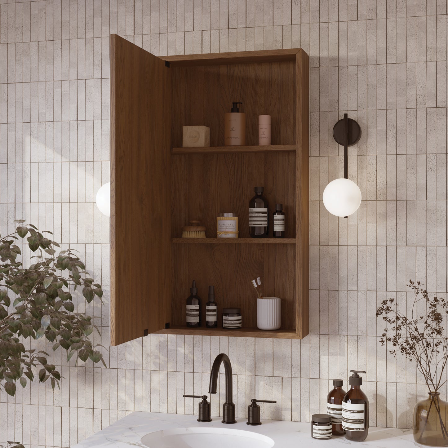 Midland 20"W Rectangular Surface Mount Medicine Cabinet in Walnut or Oak
