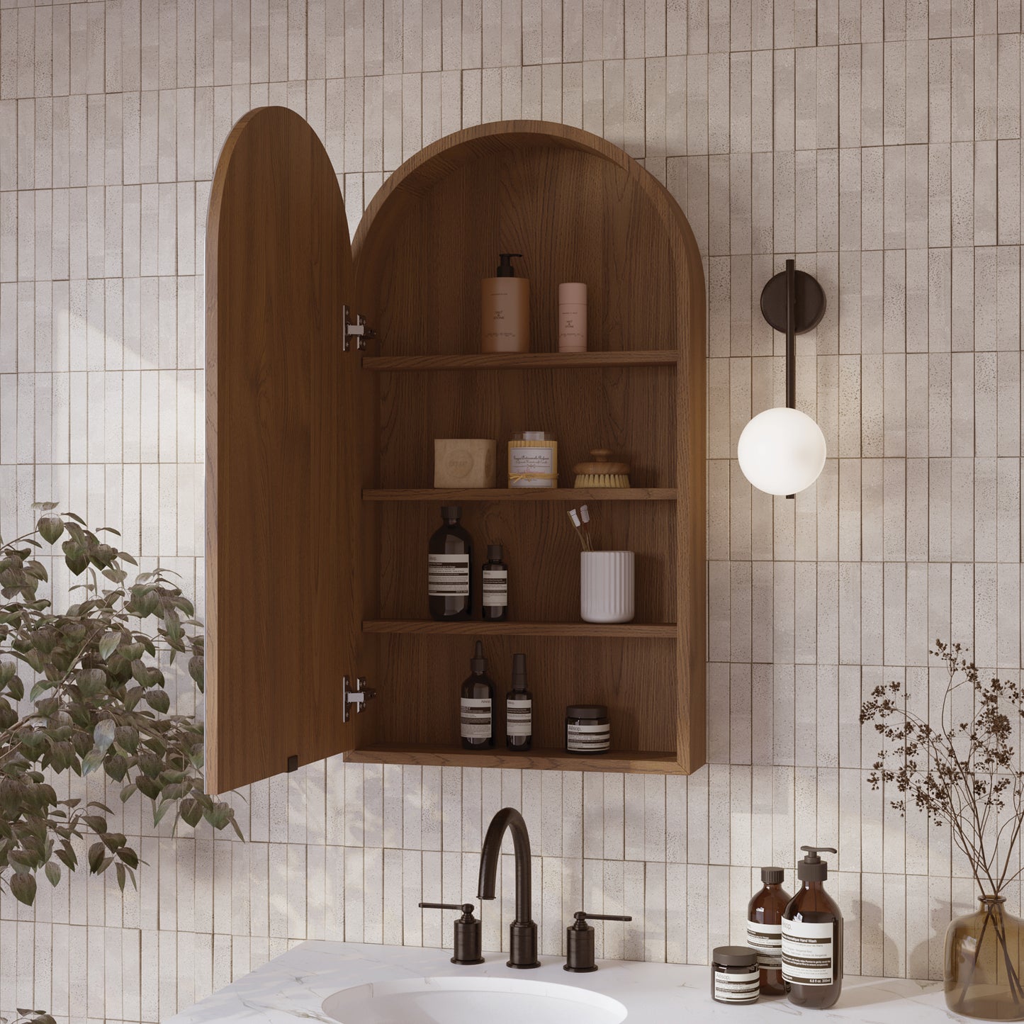 Midland 20"W  Arched Surface Mount Medicine Cabinet in Walnut or Oak