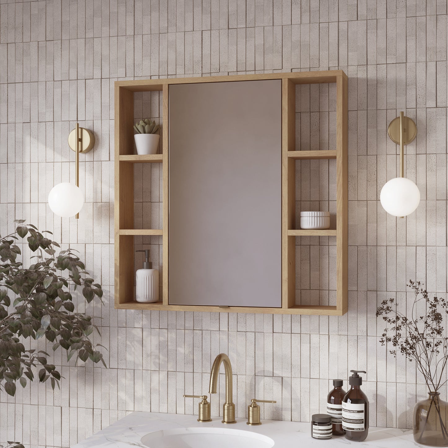 Midland 30"W x 30"H Surface Mount Medicine Cabinet with Side Shelves in Walnut or Oak
