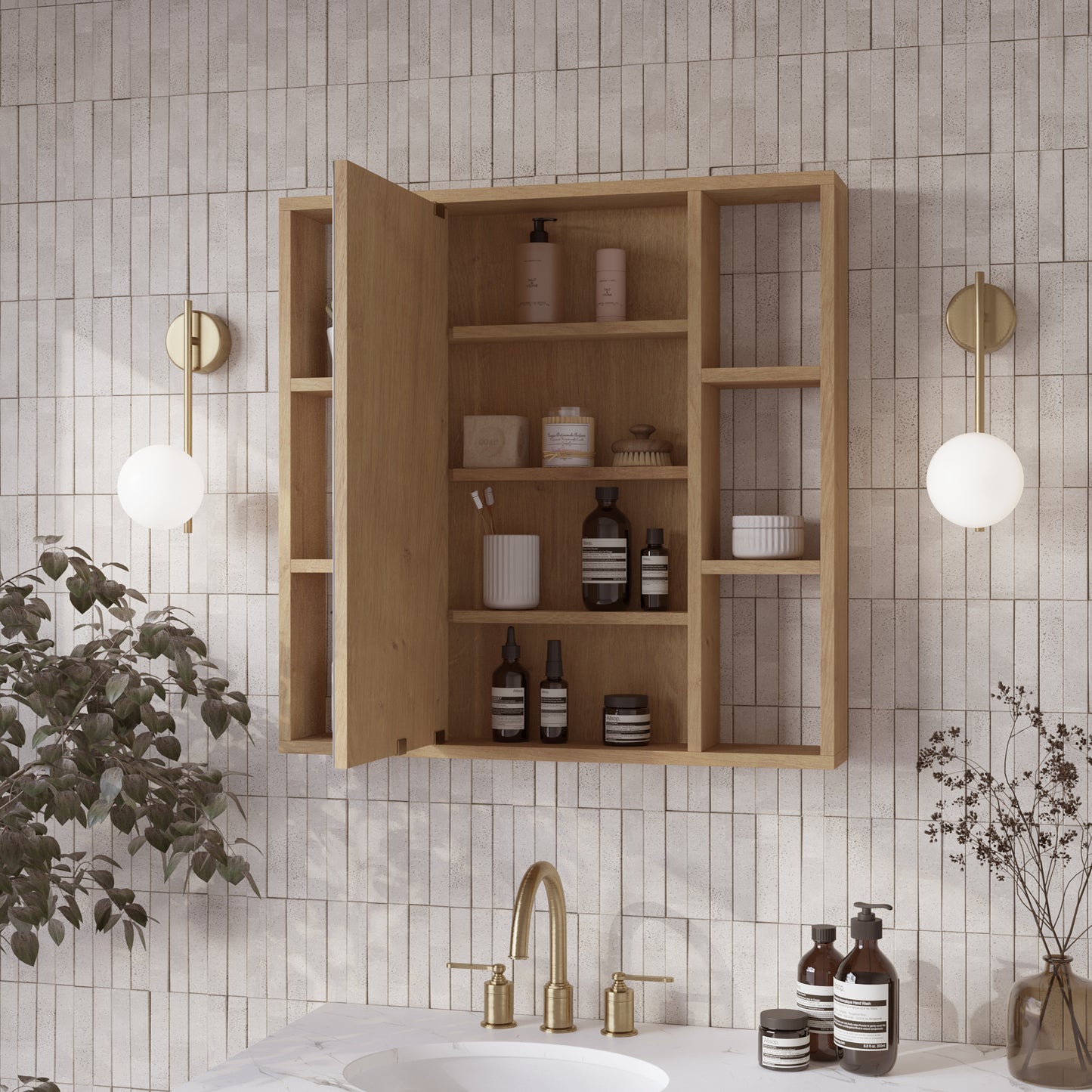 Midland 30"W x 30"H Surface Mount Medicine Cabinet with Side Shelves in Walnut or Oak