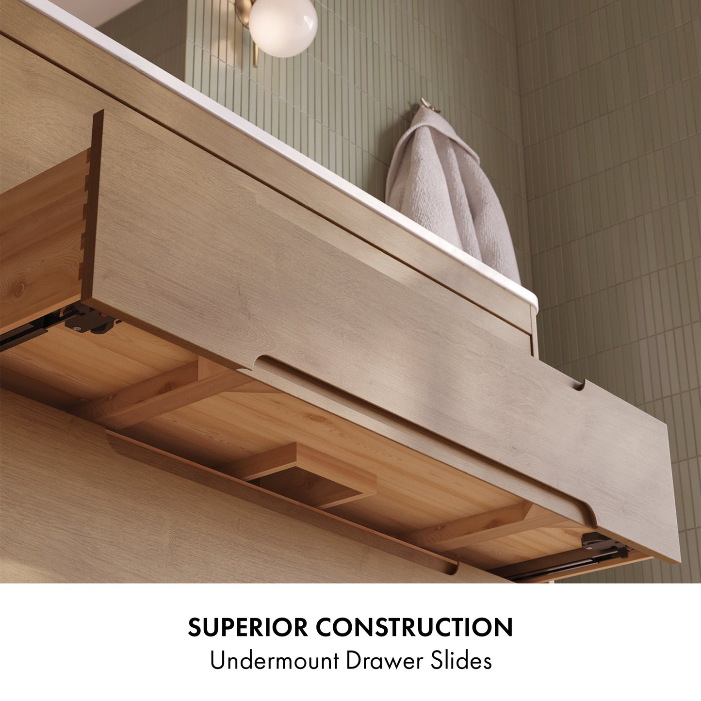 Oslo 60" Modern Oak Double Bathroom Vanity | White Quartz Countertop