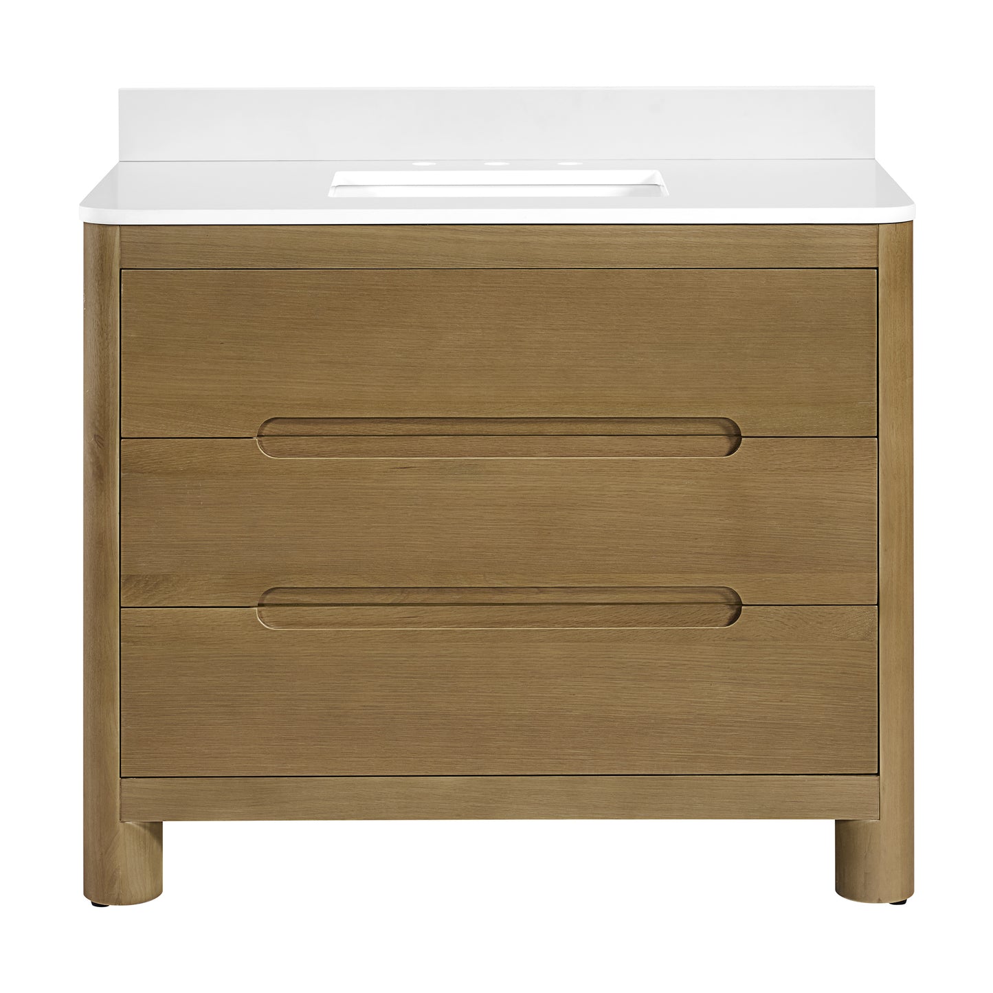 Oslo 42" Single Bathroom Vanity in Varnished Oak | White Quartz Countertop