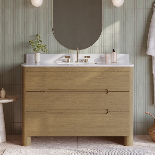 Oslo 48" Modern Oak Single Bathroom Vanity | White Quartz Countertop